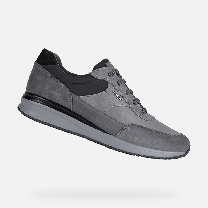 geox black leather trainers