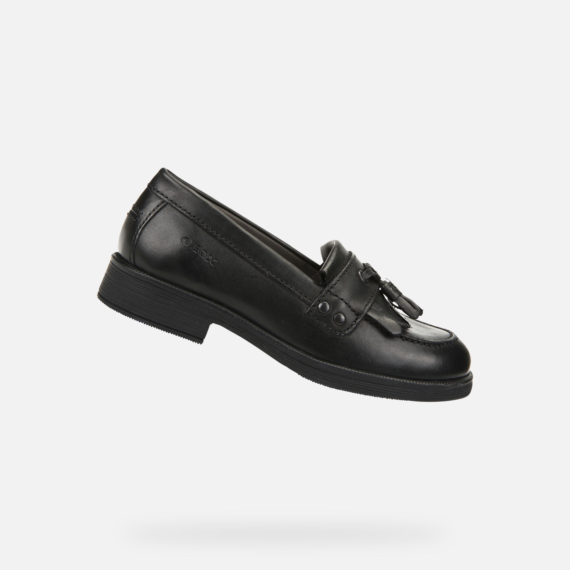 girls black leather loafers