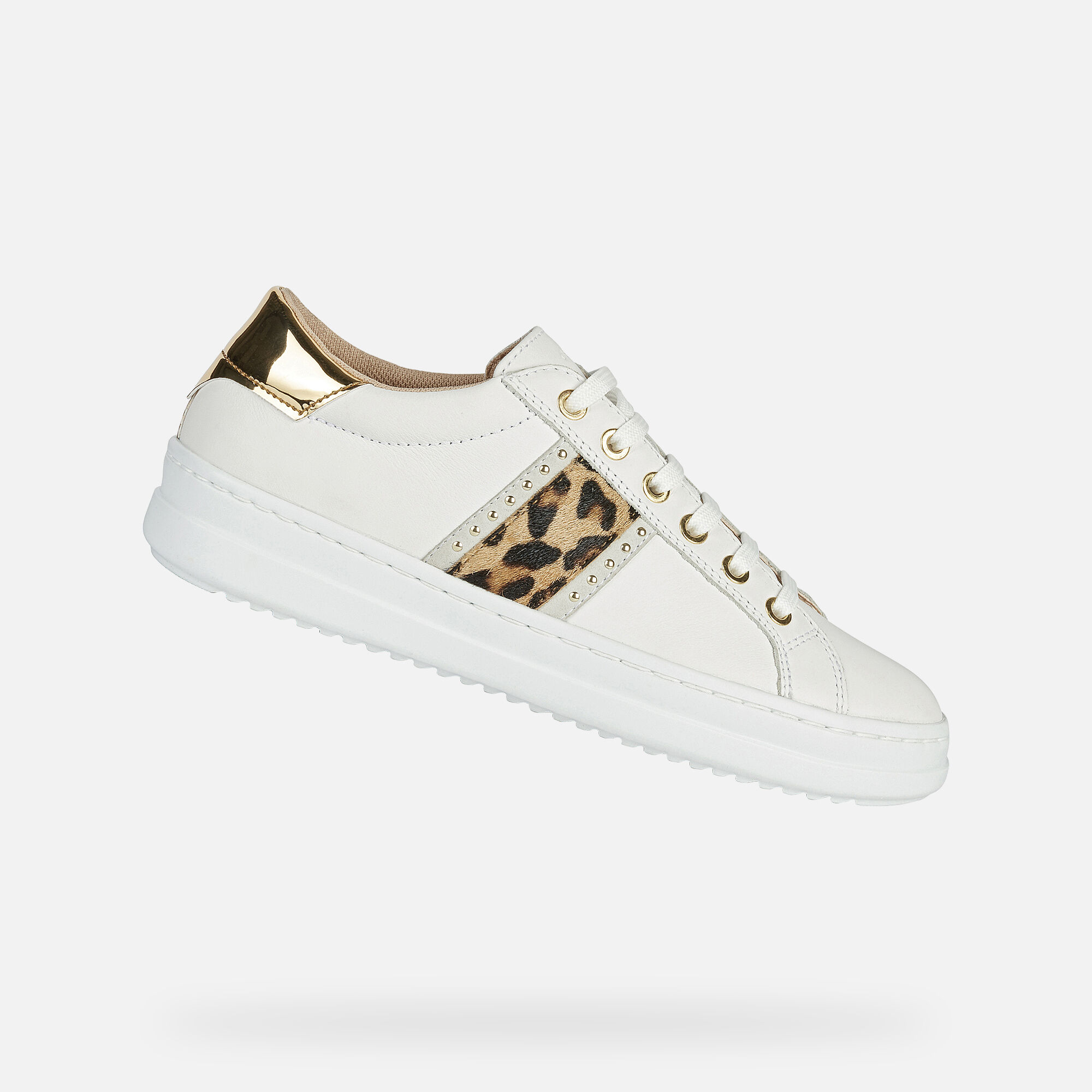 white sneakers with animal print