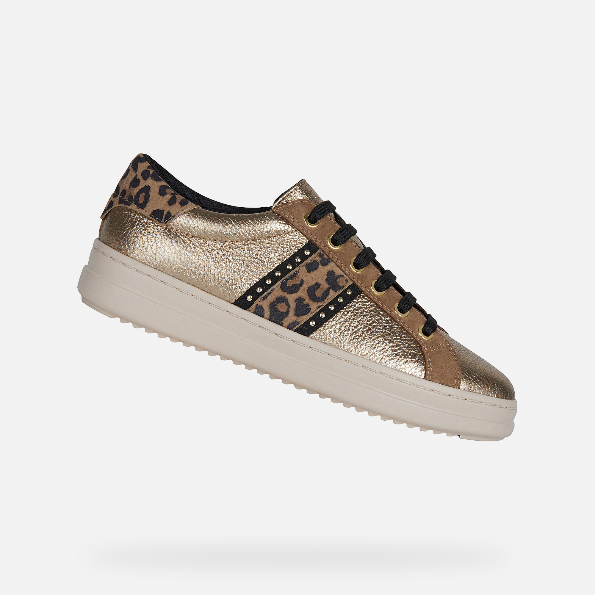 Geox® PONTOISE Woman: Platinum and Dark Brown Sneakers | Geox®